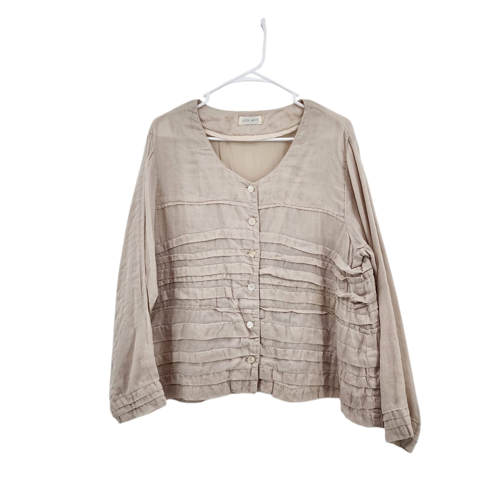 Krista Larson Women's Vintage Long Sleeves Button Front Top Lagenlook